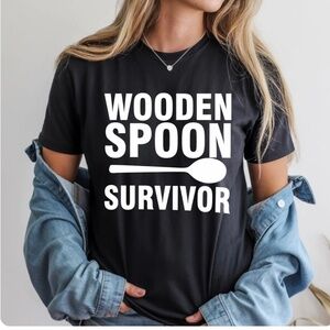Funny Wooden Spoon Survivor T-shirt short sleeve  Black New S M L XL Women 80s